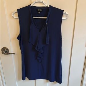 Jones New York Ruffle Front Blue Sleeveless Top, size S